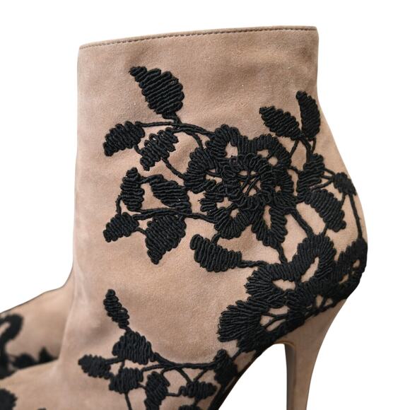 Valentino Garavani Light Brown Suede Floral Lace Heeled Zip Booties Size 37 - Picture 5 of 14